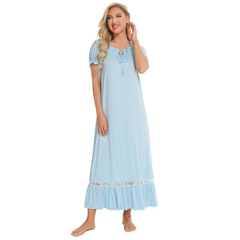 madeinclothinginc - Puff Sleeve Casual Cotton Blend Women Nightdress Pajamas