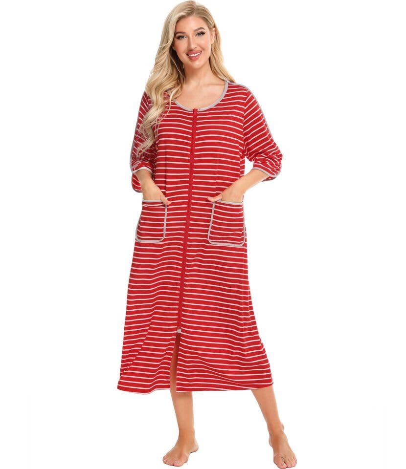 madeinclothinginc - Women's Striped Nightdress Casual Pajamas Loungewear