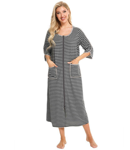 madeinclothinginc - Women's Striped Nightdress Casual Pajamas Loungewear