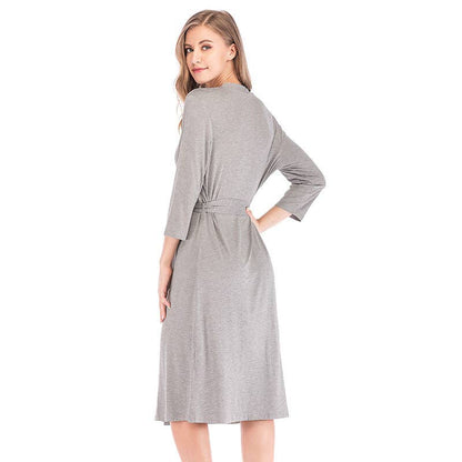 madeinclothinginc - 3/4 Sleeve Lace-Up Casual Modal Loose Nightgown