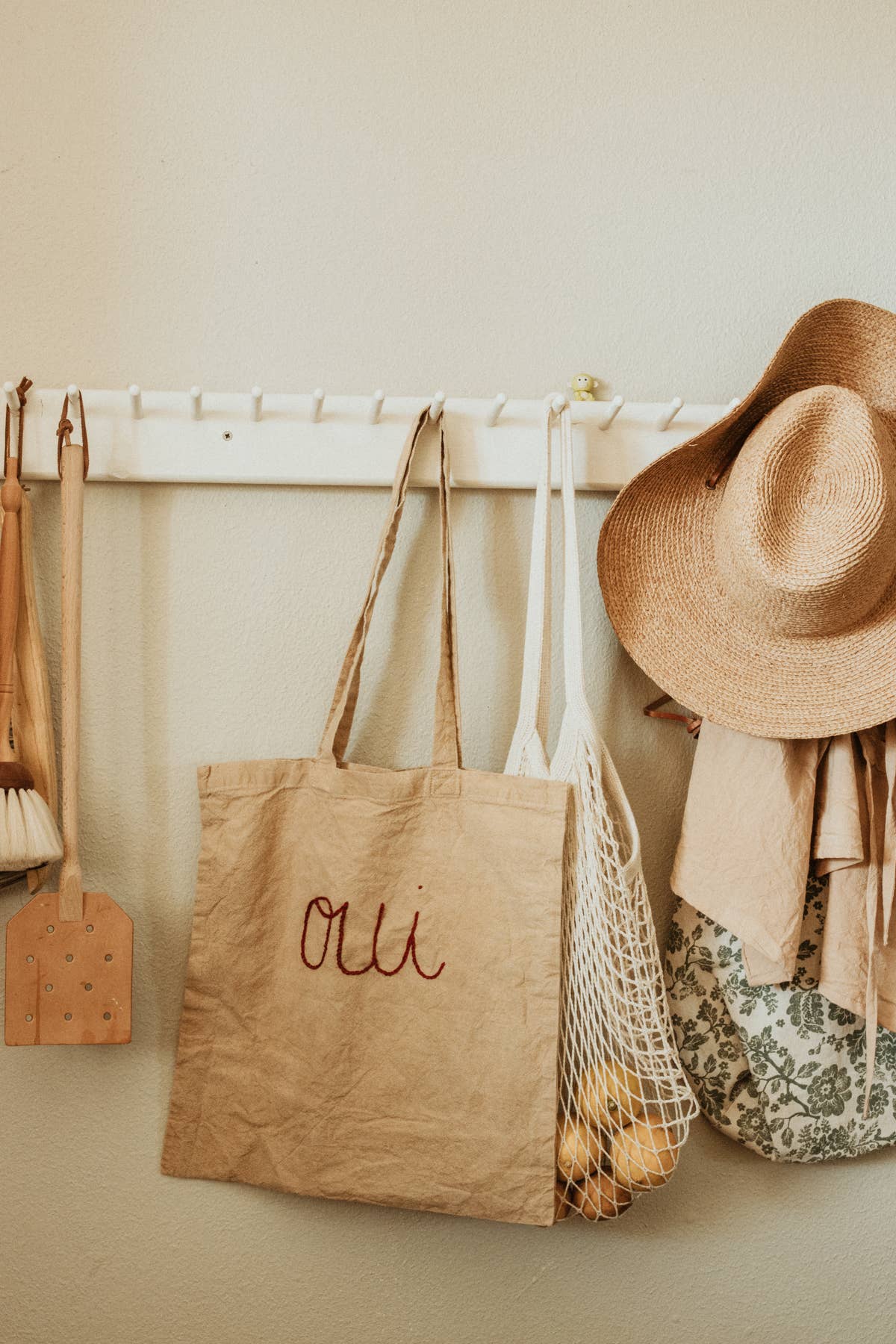 Eloise et moi - Hand embroidered cotton Tote , plant dyed tote bag