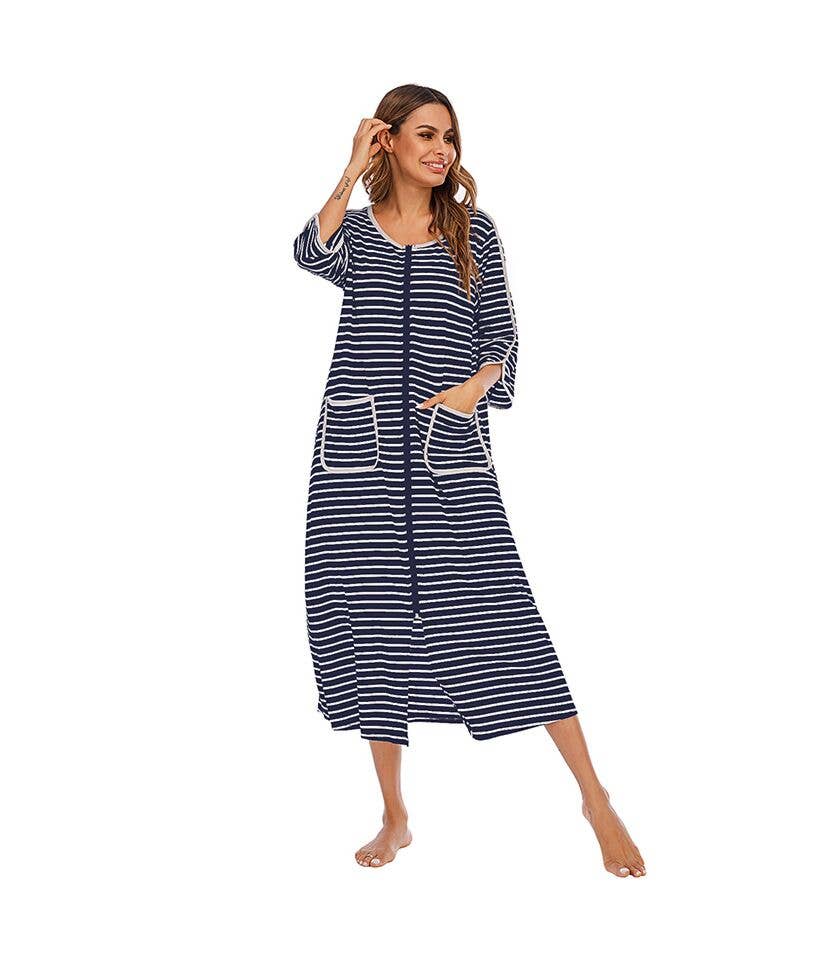 madeinclothinginc - Women's Striped Nightdress Casual Pajamas Loungewear