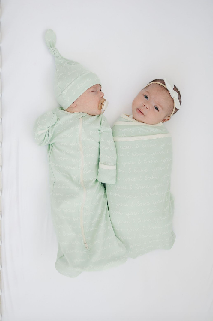 Cat & Dogma - Organic Cotton Sleepsack - I LOVE YOU Green