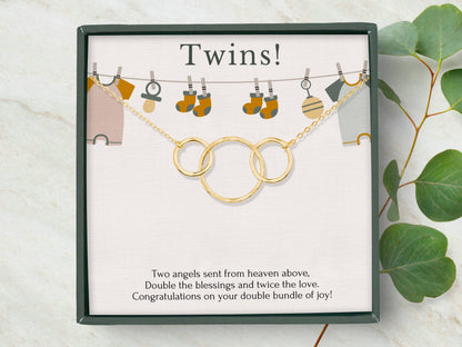 hope love shine - Congratulations It's a Twins Interlocking Circles Dainty Necklace Gift For Mom