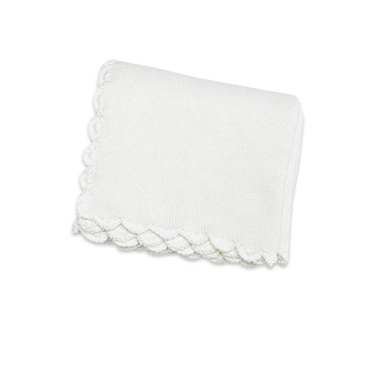 Viverano Organics - Scallop Edge Classic Knit Baby Blanket + Bunny Rattle SET