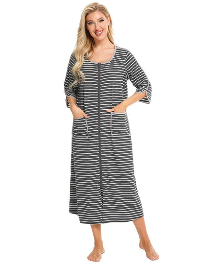 madeinclothinginc - Women's Striped Nightdress Casual Pajamas Loungewear