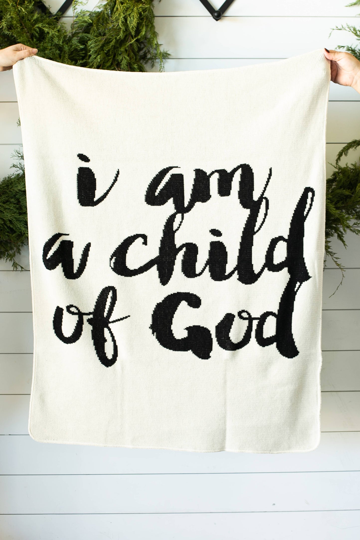 Modern Burlap - Made in the USA |Child of God Knit Throw Blanket Script