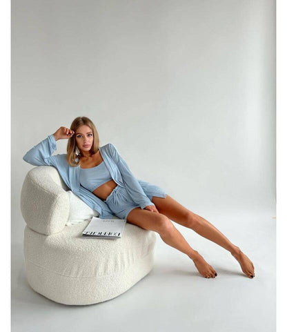 madeinclothinginc - Women's 3 Piece Knitted Pajamas Set with Cardigan and Shorts