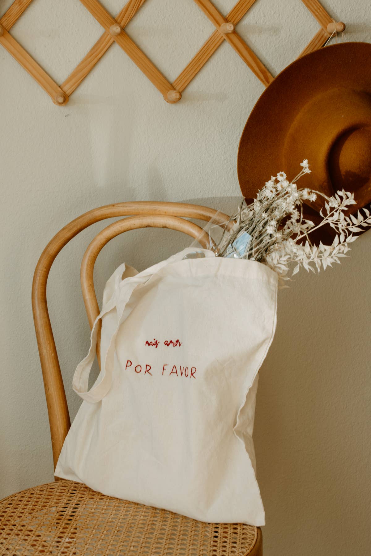 Eloise et moi - Hand embroidered cotton Tote , plant dyed tote bag