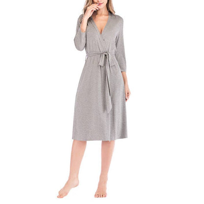 madeinclothinginc - 3/4 Sleeve Lace-Up Casual Modal Loose Nightgown