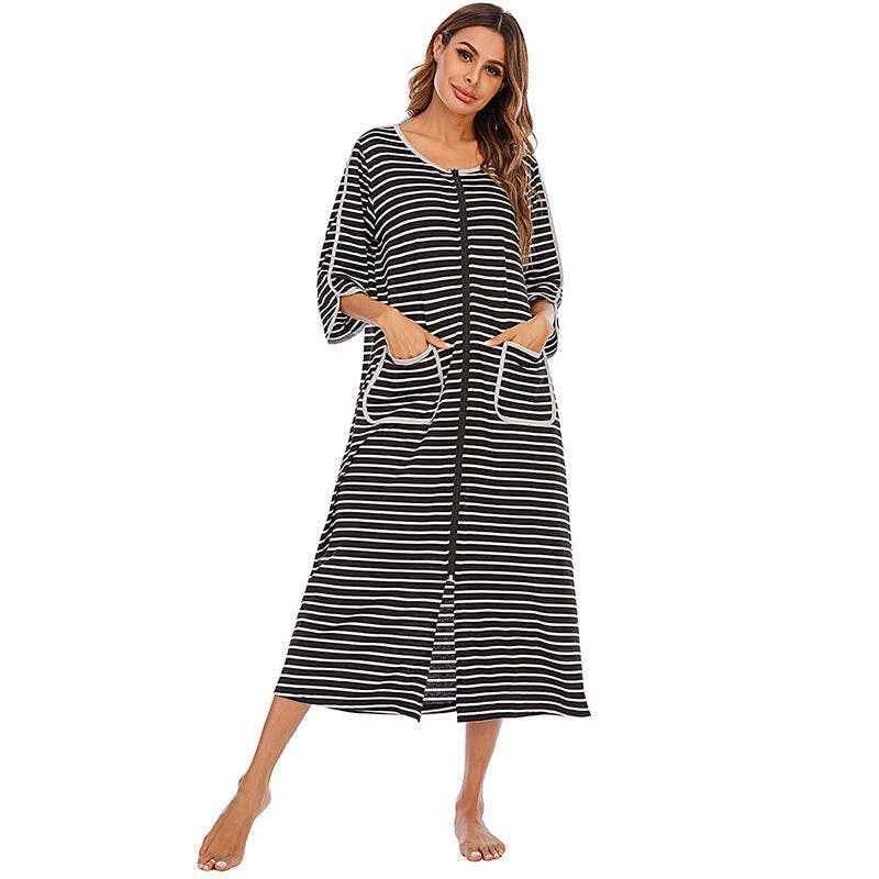 madeinclothinginc - Women's Striped Nightdress Casual Pajamas Loungewear