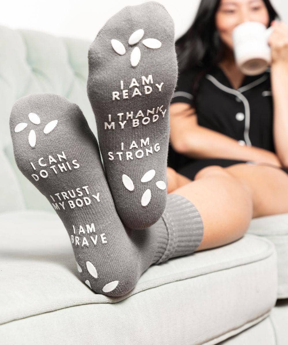 Sunflower Motherhood - Birth Affirmation Hospital Socks | Labor Delivery Grip Socks