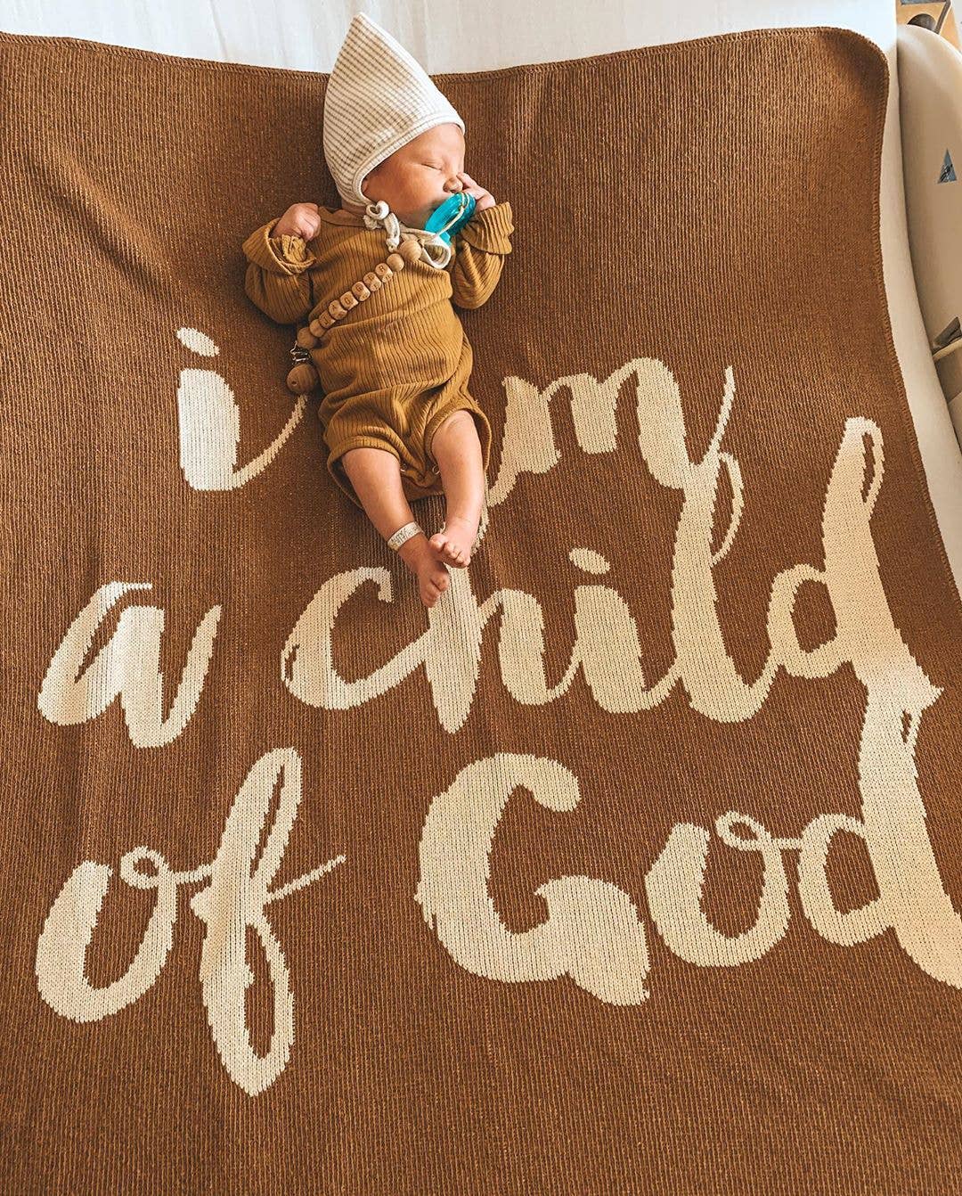 Modern Burlap - Made in the USA |Child of God Knit Throw Blanket Script