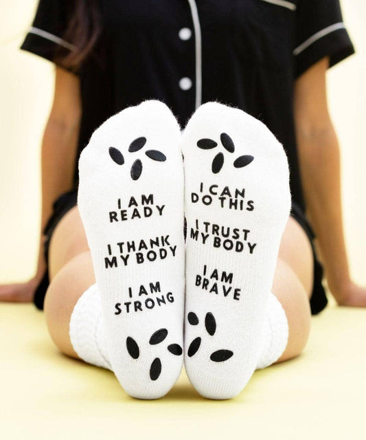 Sunflower Motherhood - Birth Affirmation Hospital Socks | Labor Delivery Grip Socks