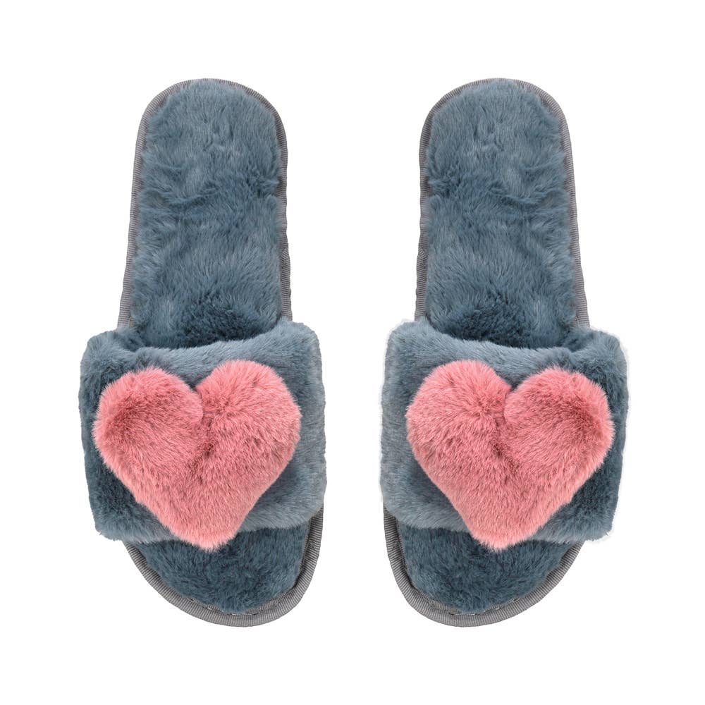 limlim - PLUSH HEART SLIPPERS DARK GREY