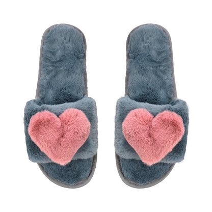 limlim - PLUSH HEART SLIPPERS DARK GREY