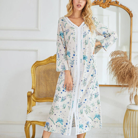 madeinclothinginc - Long Sleeve Printed Casual Nightdress for Women