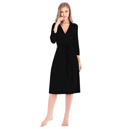 madeinclothinginc - 3/4 Sleeve Lace-Up Casual Modal Loose Nightgown