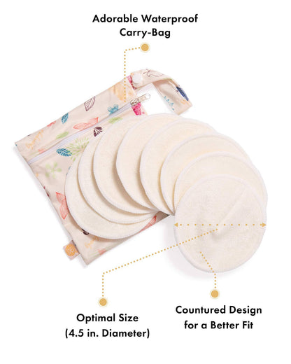 Kindred Bravely - Washable organic Bamboo Nursing Pads (10-Count) in bag