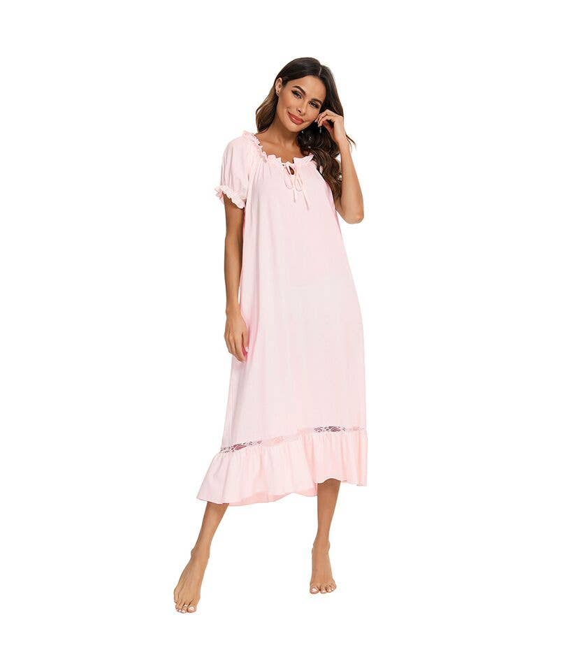 madeinclothinginc - Puff Sleeve Casual Cotton Blend Women Nightdress Pajamas