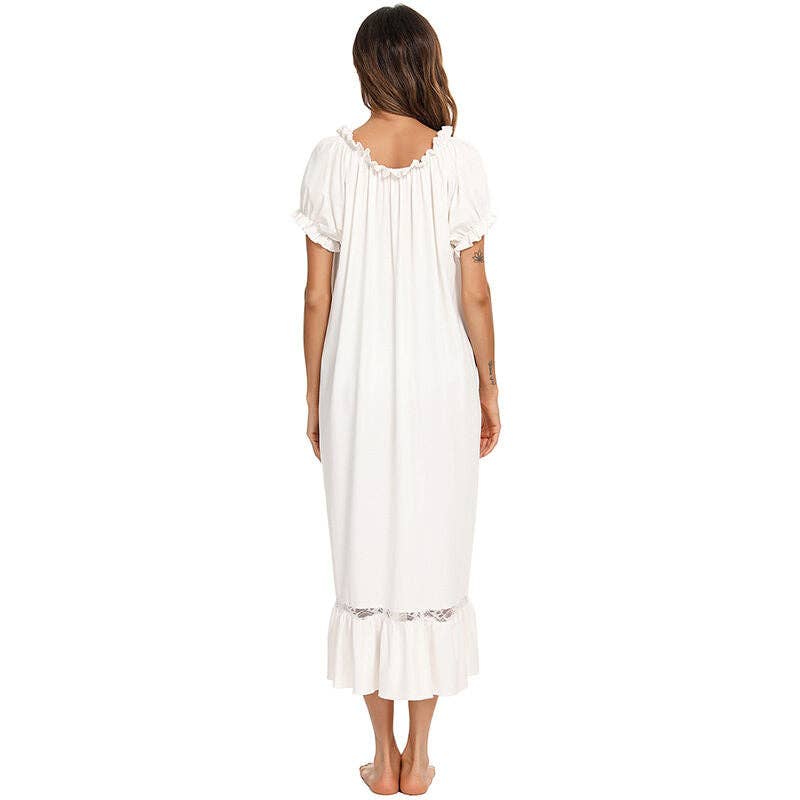 madeinclothinginc - Puff Sleeve Casual Cotton Blend Women Nightdress Pajamas