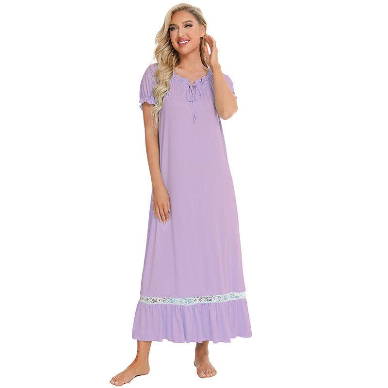 madeinclothinginc - Puff Sleeve Casual Cotton Blend Women Nightdress Pajamas