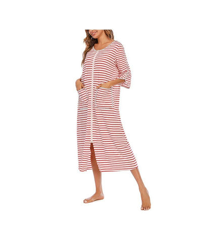 madeinclothinginc - Women's Striped Nightdress Casual Pajamas Loungewear