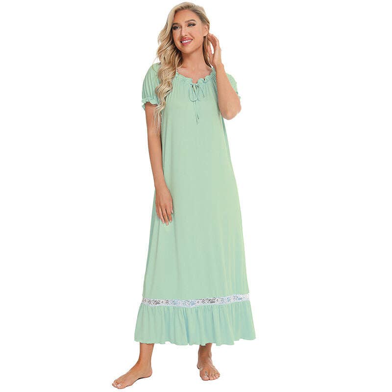 madeinclothinginc - Puff Sleeve Casual Cotton Blend Women Nightdress Pajamas