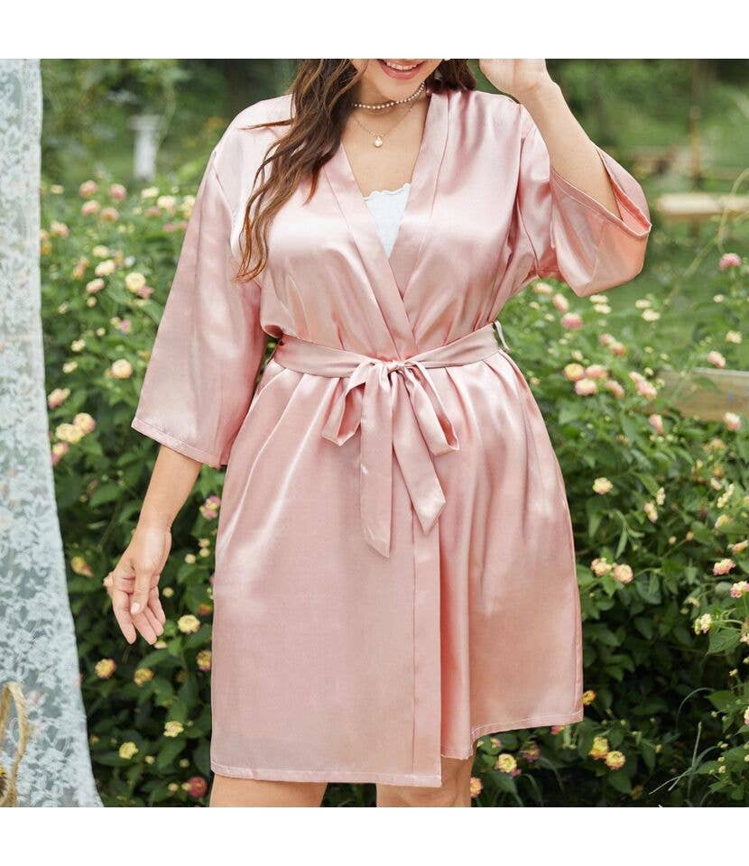 madeinclothinginc - Plus Size Loose Lace-Up Bathrobe Pajamas in Pink