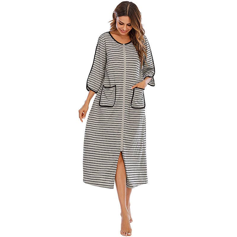 madeinclothinginc - Women's Striped Nightdress Casual Pajamas Loungewear