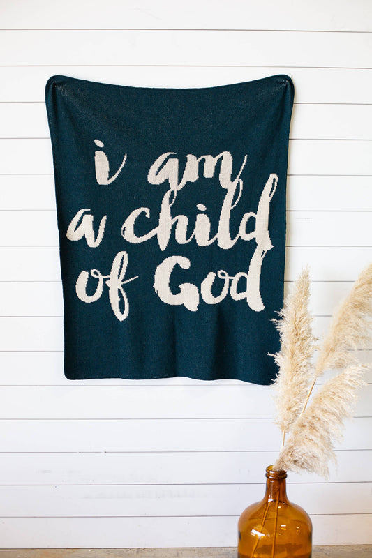 Modern Burlap - Made in the USA |Child of God Knit Throw Blanket Script