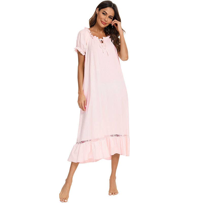 madeinclothinginc - Puff Sleeve Casual Cotton Blend Women Nightdress Pajamas