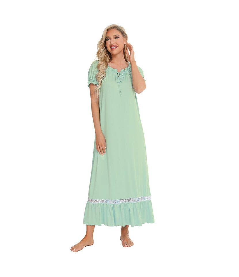 madeinclothinginc - Puff Sleeve Casual Cotton Blend Women Nightdress Pajamas