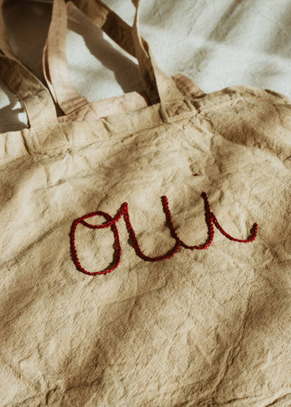 Eloise et moi - Hand embroidered cotton Tote , plant dyed tote bag