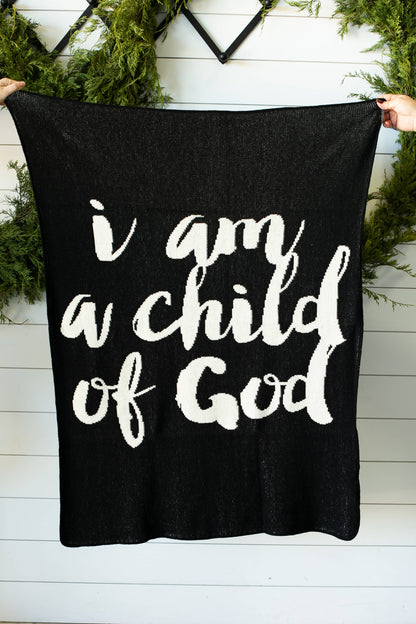 Modern Burlap - Made in the USA |Child of God Knit Throw Blanket Script