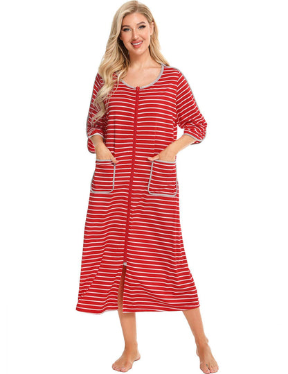 madeinclothinginc - Women's Striped Nightdress Casual Pajamas Loungewear