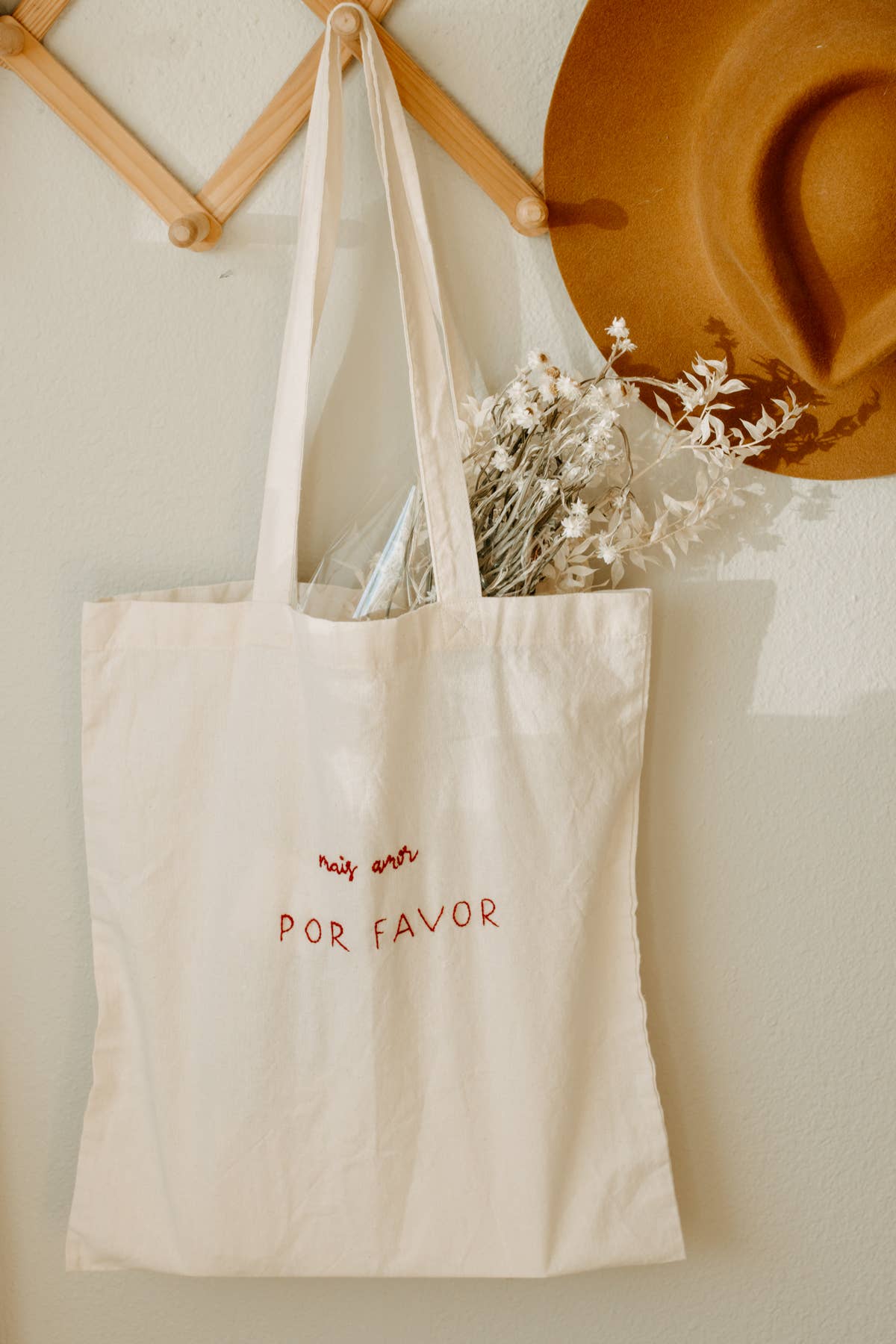 Eloise et moi - Hand embroidered cotton Tote , plant dyed tote bag