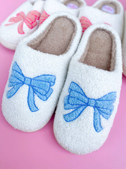 Rock Paper Scissors - Blue Bow Slippers