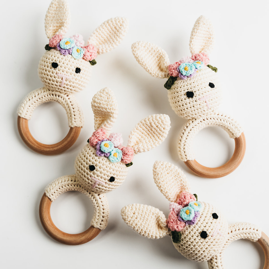 Giften Market - Cream Bunny Rattle with Floral Crown