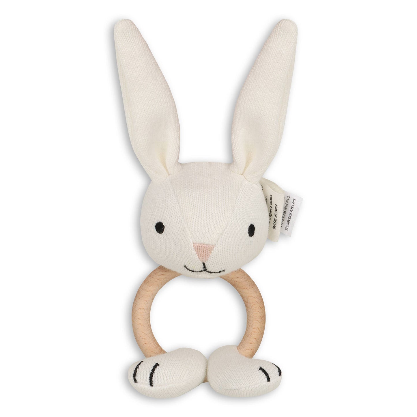 Viverano Organics - Scallop Edge Classic Knit Baby Blanket + Bunny Rattle SET