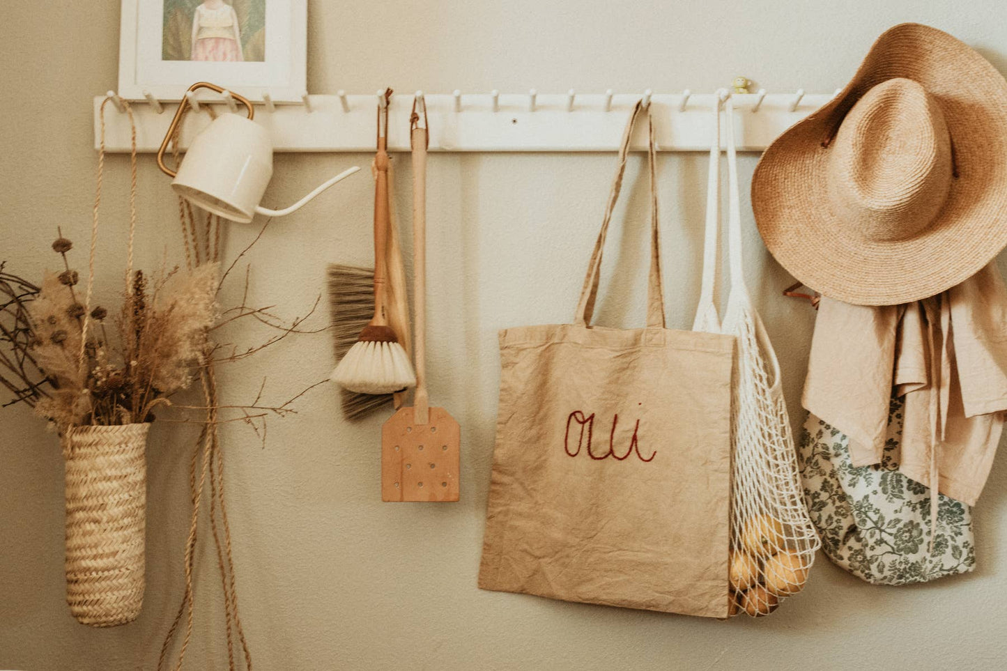 Eloise et moi - Hand embroidered cotton Tote , plant dyed tote bag