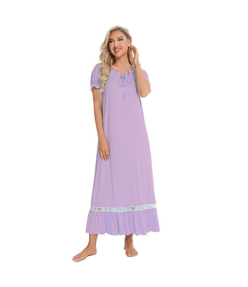 madeinclothinginc - Puff Sleeve Casual Cotton Blend Women Nightdress Pajamas