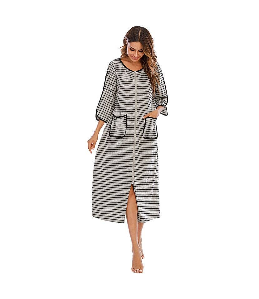 madeinclothinginc - Women's Striped Nightdress Casual Pajamas Loungewear