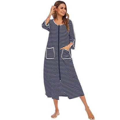 madeinclothinginc - Women's Striped Nightdress Casual Pajamas Loungewear