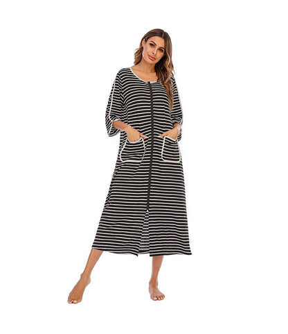 madeinclothinginc - Women's Striped Nightdress Casual Pajamas Loungewear