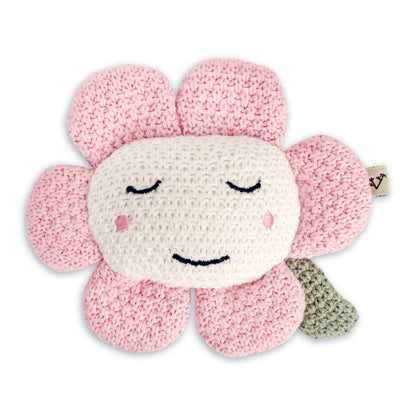 Viverano Organics - Flower Pointelle Knit Baby Blanket & Flower Rattle Gift SET